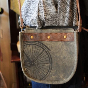 MONA B BROWN PEDDALTON SADDLE CANVAS Crossbody Purse